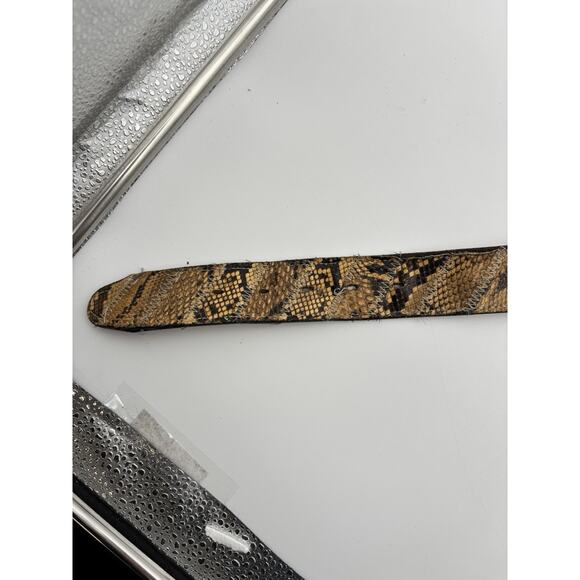 VTG Snakeskin Belt Mens Brown Hand Tooled Tiger Eye Western Buckle Fits 32” main image 9